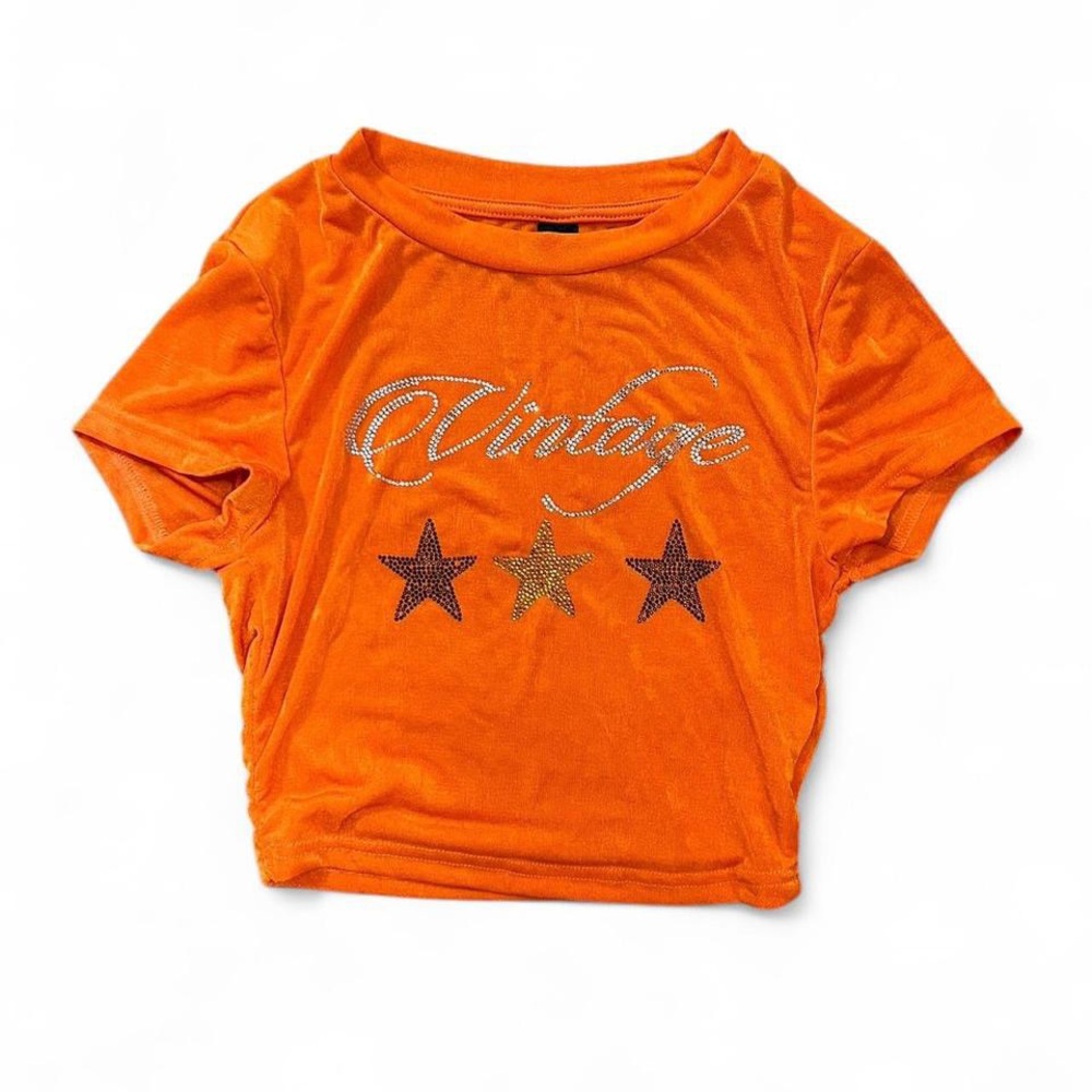 Orange rhinestone Vintage crop top medium